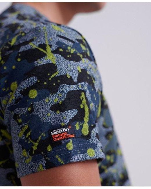 Superdry Blue Premium Goods All Over Print Camo Splat T-Shirt Grit for men