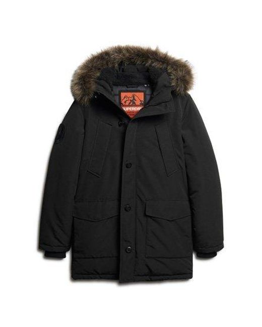 Superdry Black Everest Faux Fur Hooded Parka Coat for men