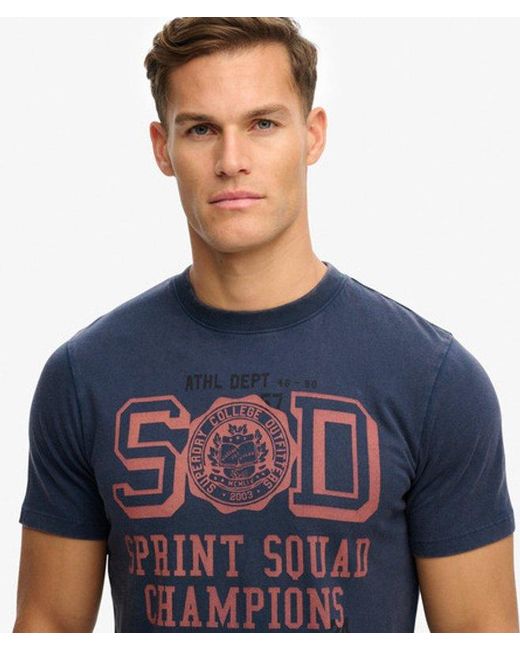 Superdry Blue Vintage Prep Relaxed T-Shirt for men