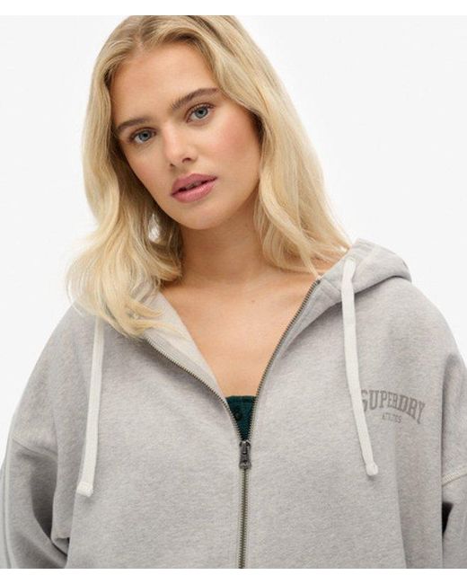 Superdry Athletic Essentials Hoodie Met Losse Pasvorm En Rits in het Gray