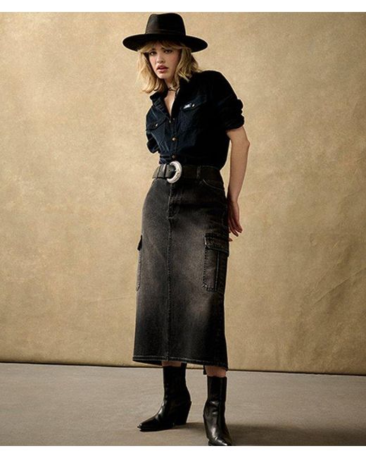 Superdry Black & Co Denim Cargo Pocket Midi Skirt
