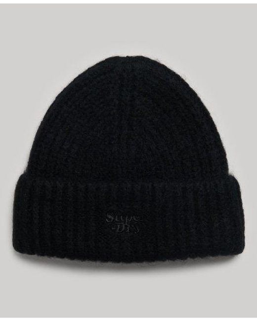 Superdry Black Rib Knit Beanie Hat