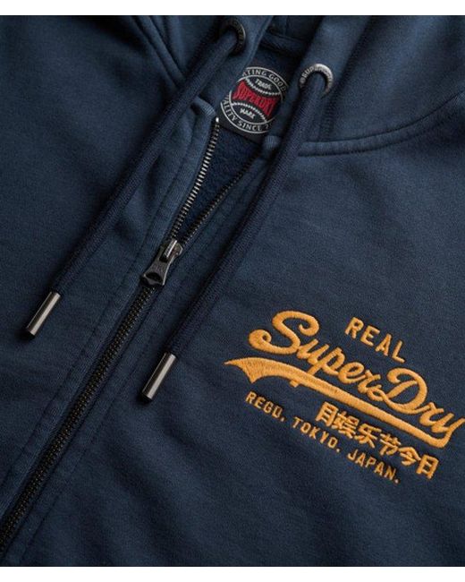 Superdry Blue & Co Vintage Logo Embroidered Zip Hoodie for men