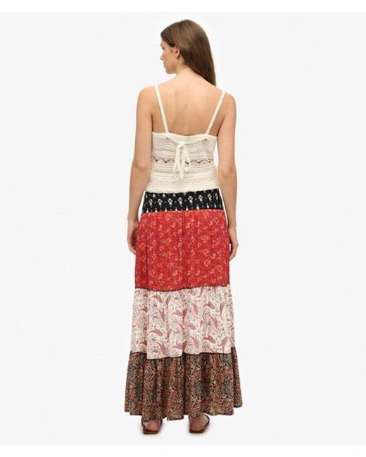 Superdry Red Printed Maxi Skirt
