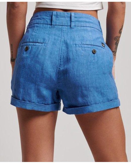 Superdry Blue Overdyed Linen Shorts