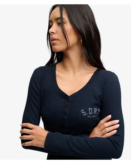 Superdry Blue & Co Athletic Button Down Long Sleeve Top
