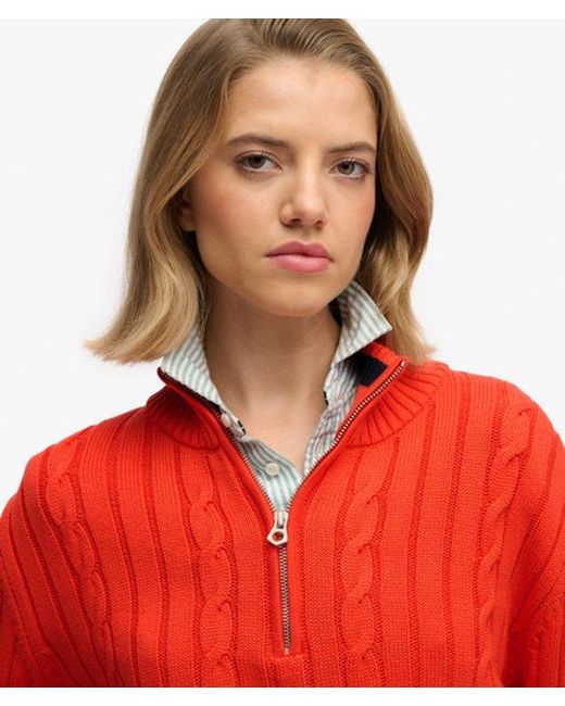 Superdry Red & Co Slouchy Cable Half Zip Jumper