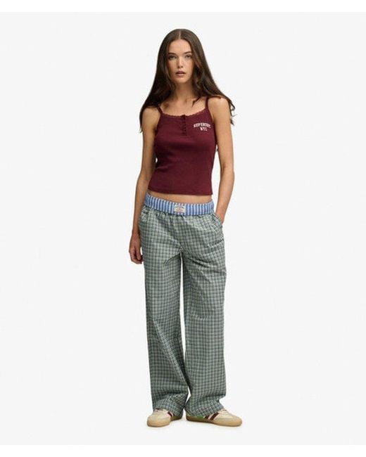 Superdry Purple & Co Mini Check Cotton Trousers