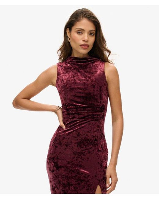 Superdry Red & Co Slim Fit Velvet Maxi Dress
