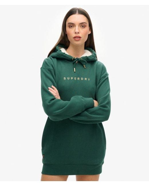 Superdry Green Luxe Metallic Logo Hoodie Dress