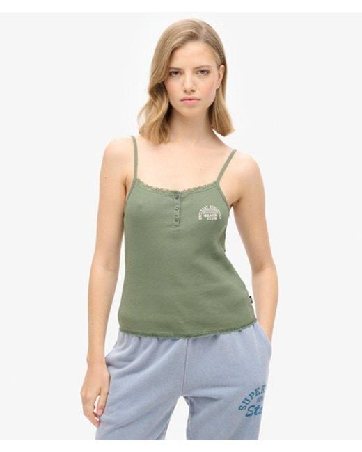 Superdry Athletic Essentials Button Down Cami Top in het Green