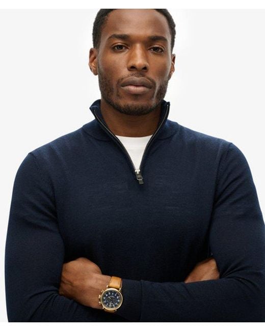 Superdry Blue Merino Half Zip Jumper for men