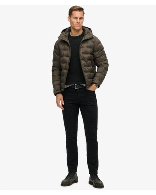 Superdry Black Hooded Quilted Puffer Coat for men