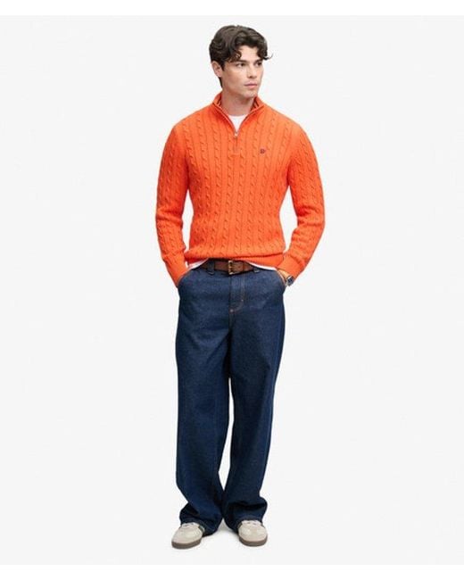Superdry Orange Preppy Cotton Cable Half Zip Jumper for men