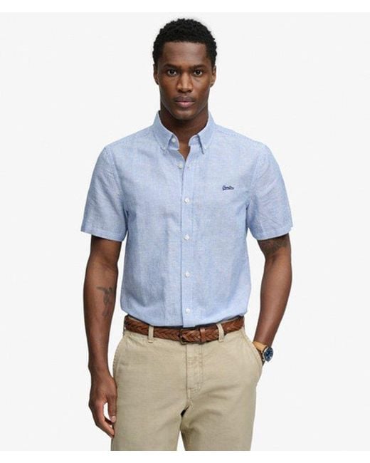 Superdry Blue & Co Cotton Linen Short Sleeve Shirt for men
