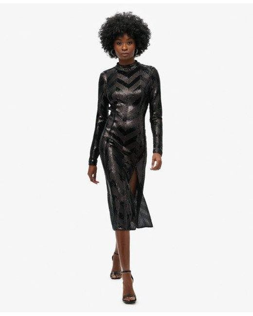 Robe mi-longue à chevrons et dos ouvert Superdry en coloris Black