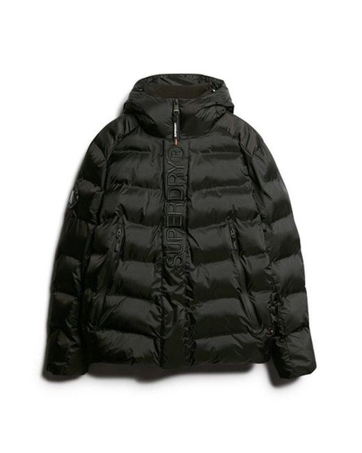 Superdry Black Hooded City Graphic Puffer Jacket for men