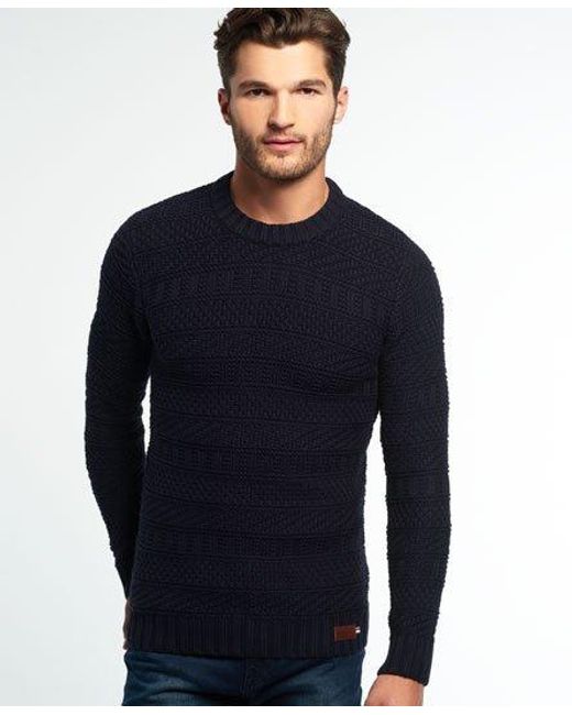 Superdry Blue Nordic Textured Crew Neck Jumper Dark for men
