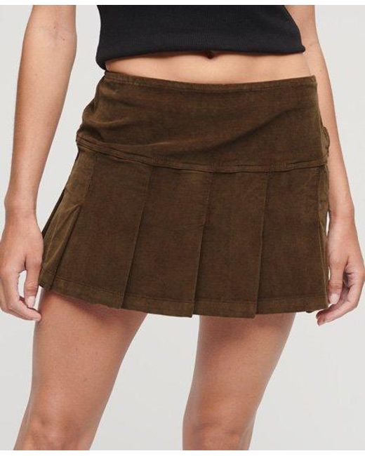 Superdry Brown Vintage Cord Pleated Mini Skirt