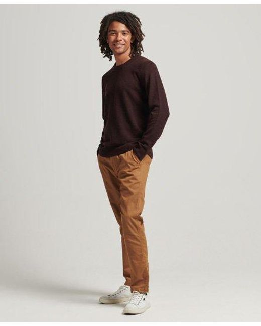Superdry Brown Lambswool Crew Jumper Bark for men