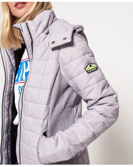 Superdry Blue Hooded Box Quilt Fuji Jacket Cloud Marl
