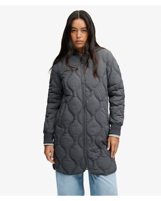 Superdry Gray Longline Onion Quilt Liner Jacket