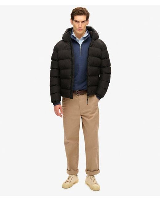 Superdry Black & Co Classic Embroidered Logo Hooded Sports Puffer Jacket for men