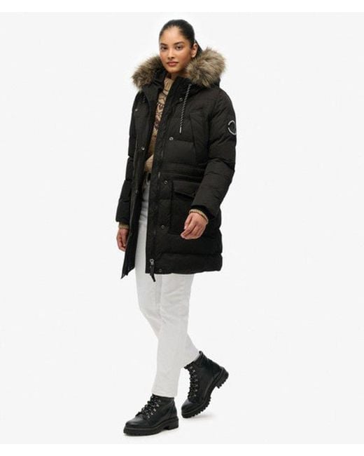 Superdry Black & Co Everest Microfibre Mid Faux Fur Puffer Jacket