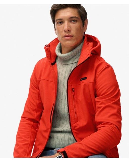 Superdry Red Hooded Soft Shell Trekker Jacket for men