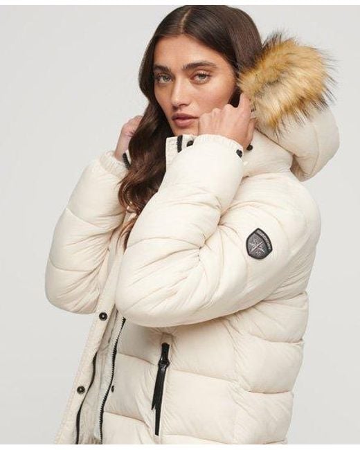Superdry Natural Faux Fur Short Hooded Puffer Jacket