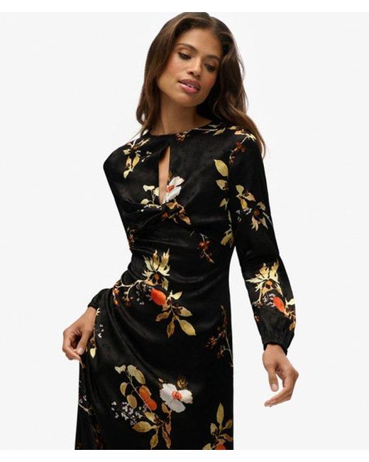 Superdry Long Sleeve Jacquard Maxi Dress in Black | Lyst Superdry Long Sleeve Jacquard Maxi Dress in Black | Lyst