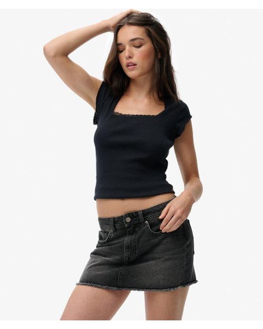 Superdry Black & Co Denim Mini Skirt