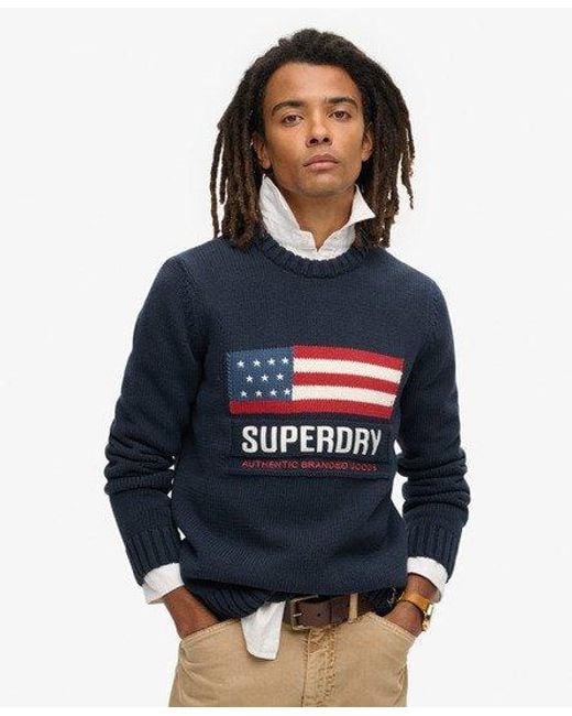 Superdry Blue Vintage Athletic Knit Jumper for men