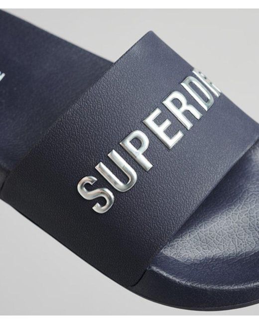 Superdry Blue Ladies Classic Logo Print Code Pool Sliders