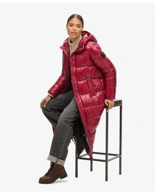 Superdry Red Xpd Sports Longline Puffer Coat Purple / Dark Berry - Size: 8