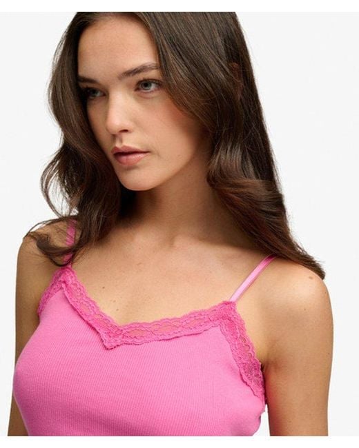 Superdry Pink & Co Essential Lace Trim Cropped Cami Top