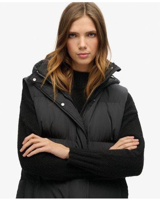 Superdry Black Longline Hooded Puffer Gilet