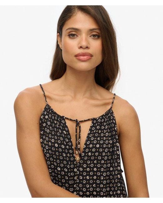 Superdry Black Floral Print Beach Cami Maxi Dress