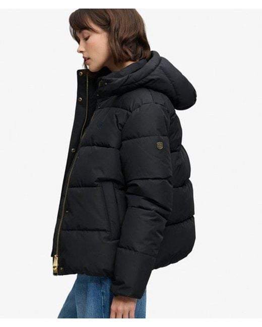 Superdry Black Premium Hooded Puffer Jacket