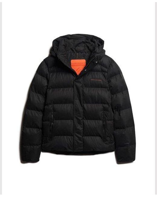 Superdry Black Classic Hooded Microfibre Sports Puffer Jacket for men