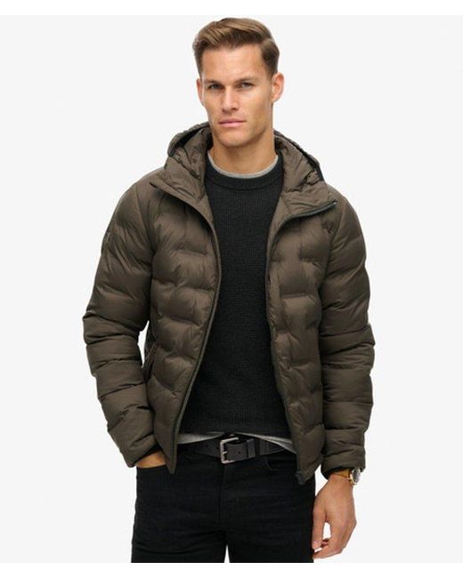 Superdry Black Hooded Quilted Puffer Coat for men