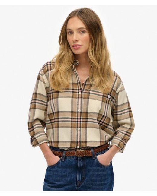 Superdry Brown Check Flannel Boyfriend Shirt