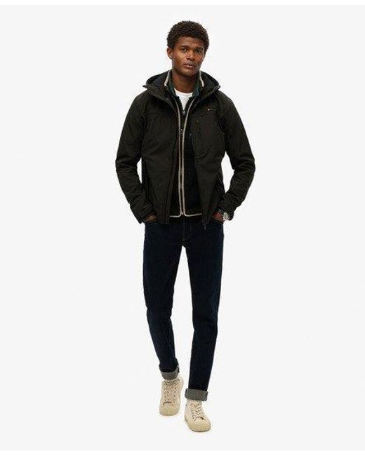 Superdry Black Hooded Soft Shell Trekker Jacket for men