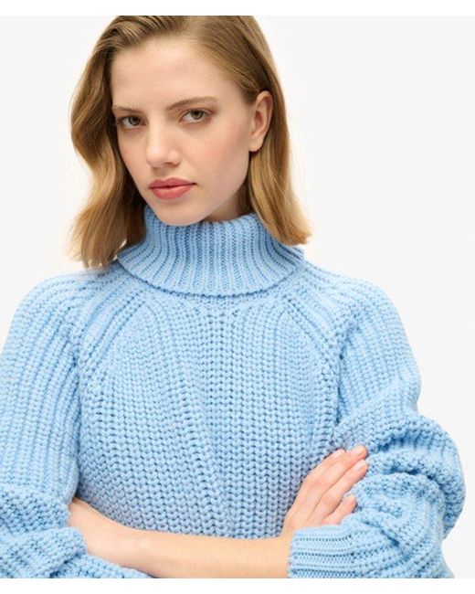 Superdry Blue & Co Knitted Slouchy Stitch Roll Neck Jumper