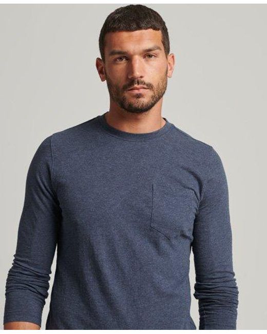 Superdry Blue Long Sleeve Slub Jersey Top Atlantic Marl for men