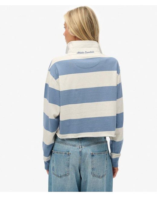 Superdry Blue & Co Athletic Essentials Cropped Stripe Rugby Top