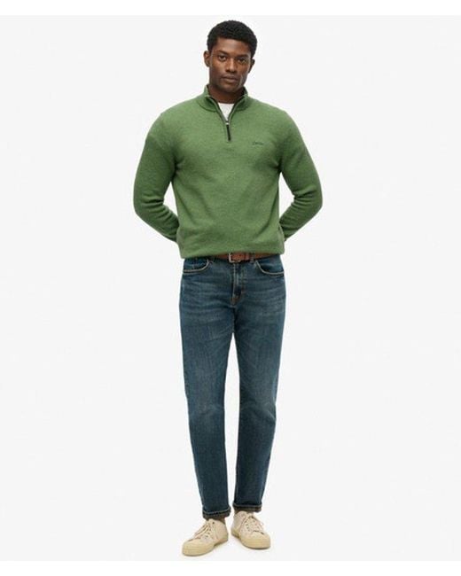 Superdry Green Wool Blend Half Zip Jumper for men