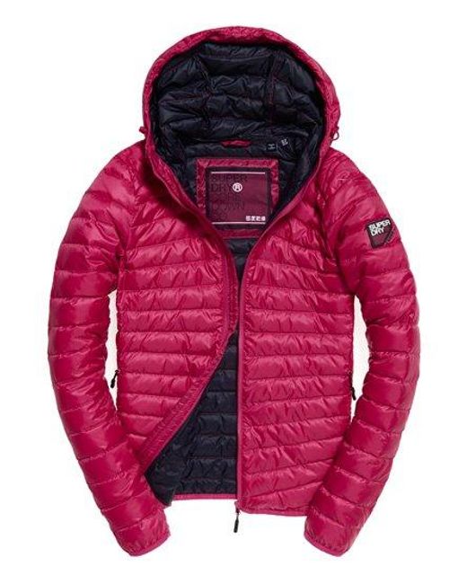 superdry womens core down hooded jacket comet silver