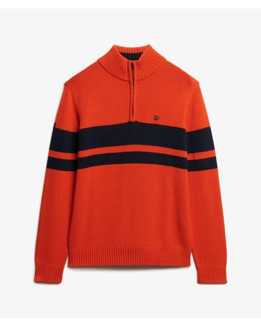 Superdry Red Cotton Stripe Half Zip Knit for men