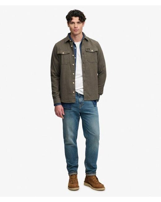 Superdry Gray Herringbone Workwear Shirt for men